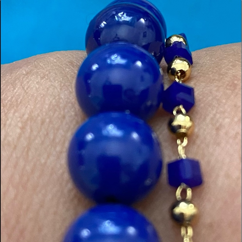 Blue Bracelets: 14k gold stainless steel with chained crystals and gemstone m